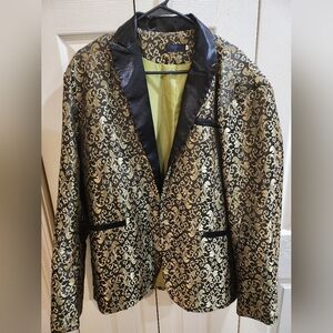 Elegant Black and Gold Brocade Blazer